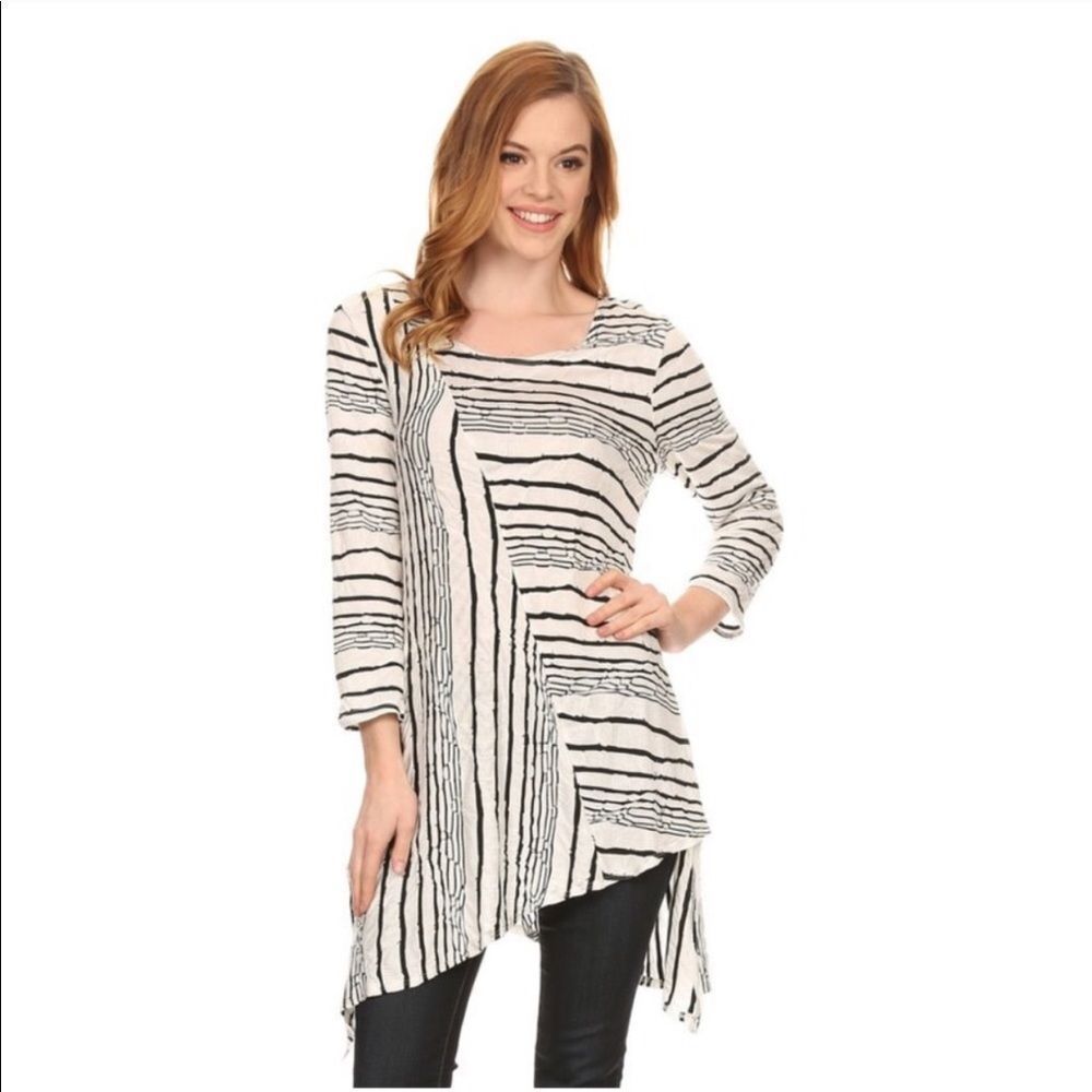 Asymmetrical Hem Stripe Tunic Top